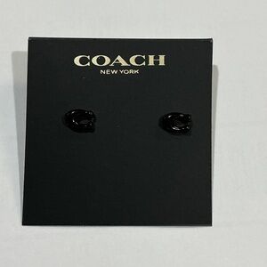 COACH Black Enamel 'C' Logo Stud Earrings